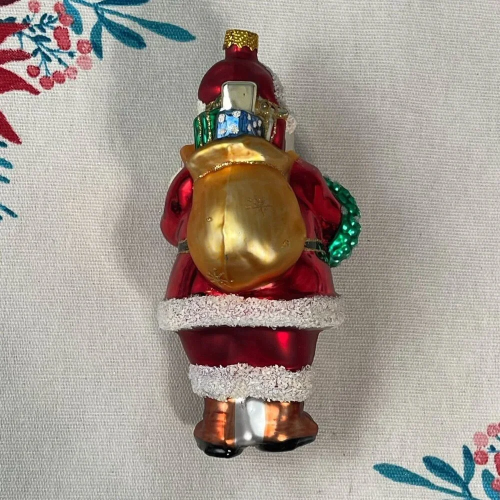 Vintage Santa Claus Christmas Ornament Handcrafted Glass Wreath‎ List Toys